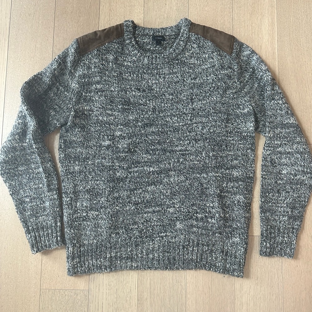 Jcrew Wool Alpaca Leather Sweater- Brown Grey Marl Size M